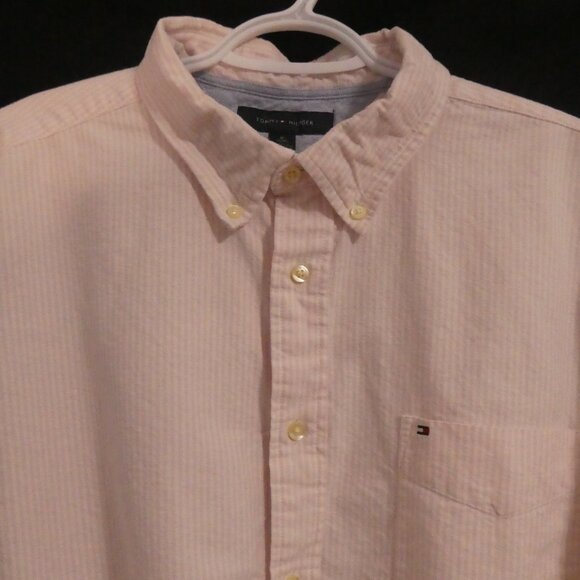 TOMMY HILFIGER | xl - extra large | Pink and White Striped Dress Shirt W/ Pocket - Picture 4 of 14
